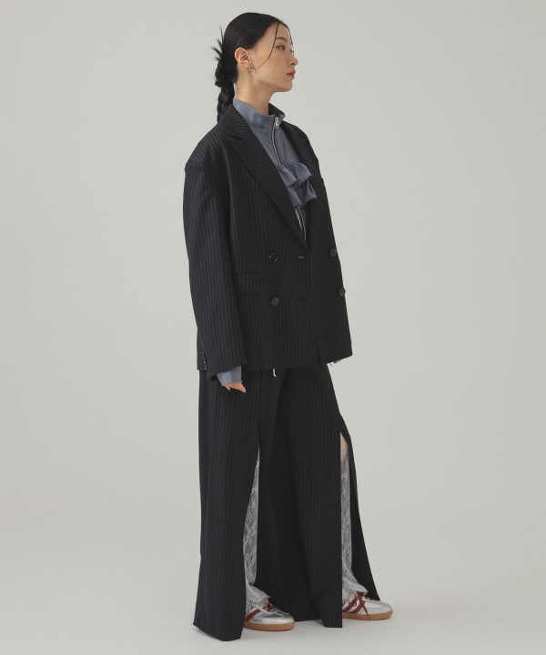 Ray BEAMS スラックス パンツ スリット レース ワイド