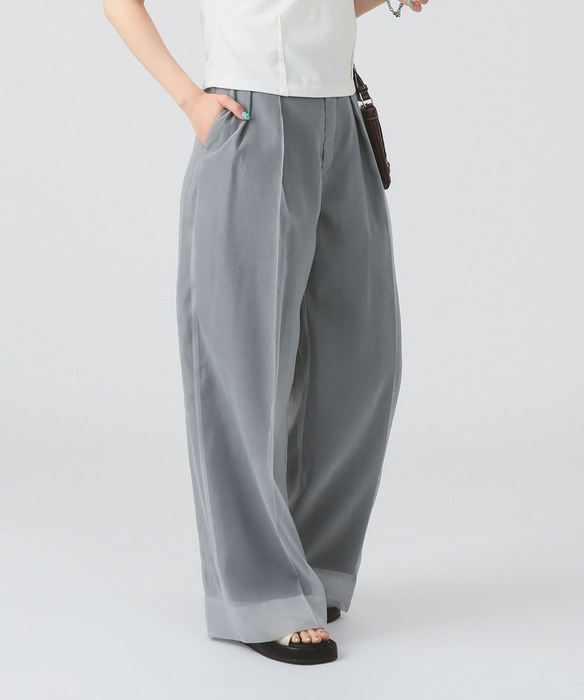 シアー レイヤード ワイド パンツ パンツ WOMEN GREY 0 シアー レイヤード ワイド パンツ パンツ WOMEN GREY 0