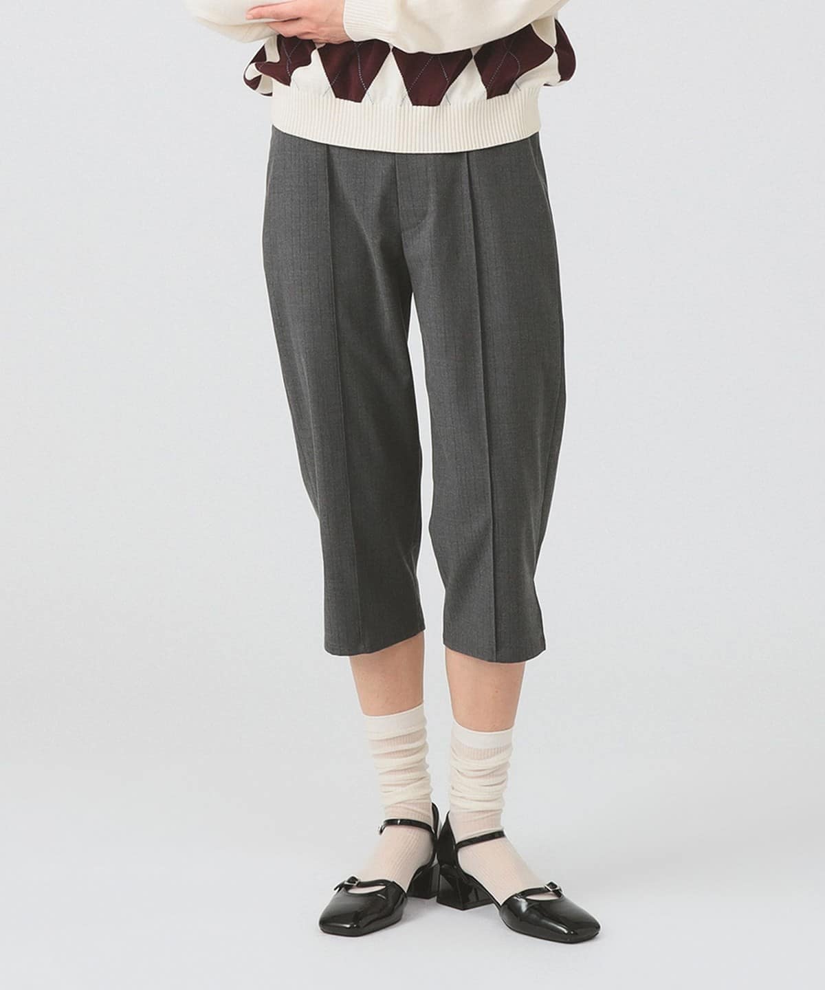 ストレッチ カプリ パンツ パンツ WOMEN GREY STRIPE 1 ストレッチ カプリ パンツ パンツ WOMEN GREY STRIPE 1