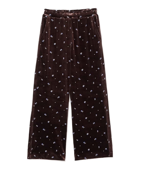 Embroidered Velour Easy Pants
