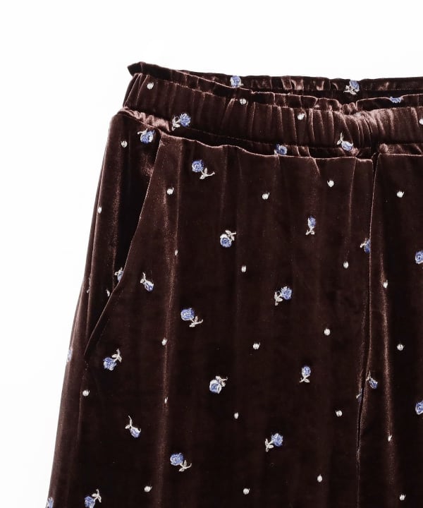Embroidered Velour Easy Pants