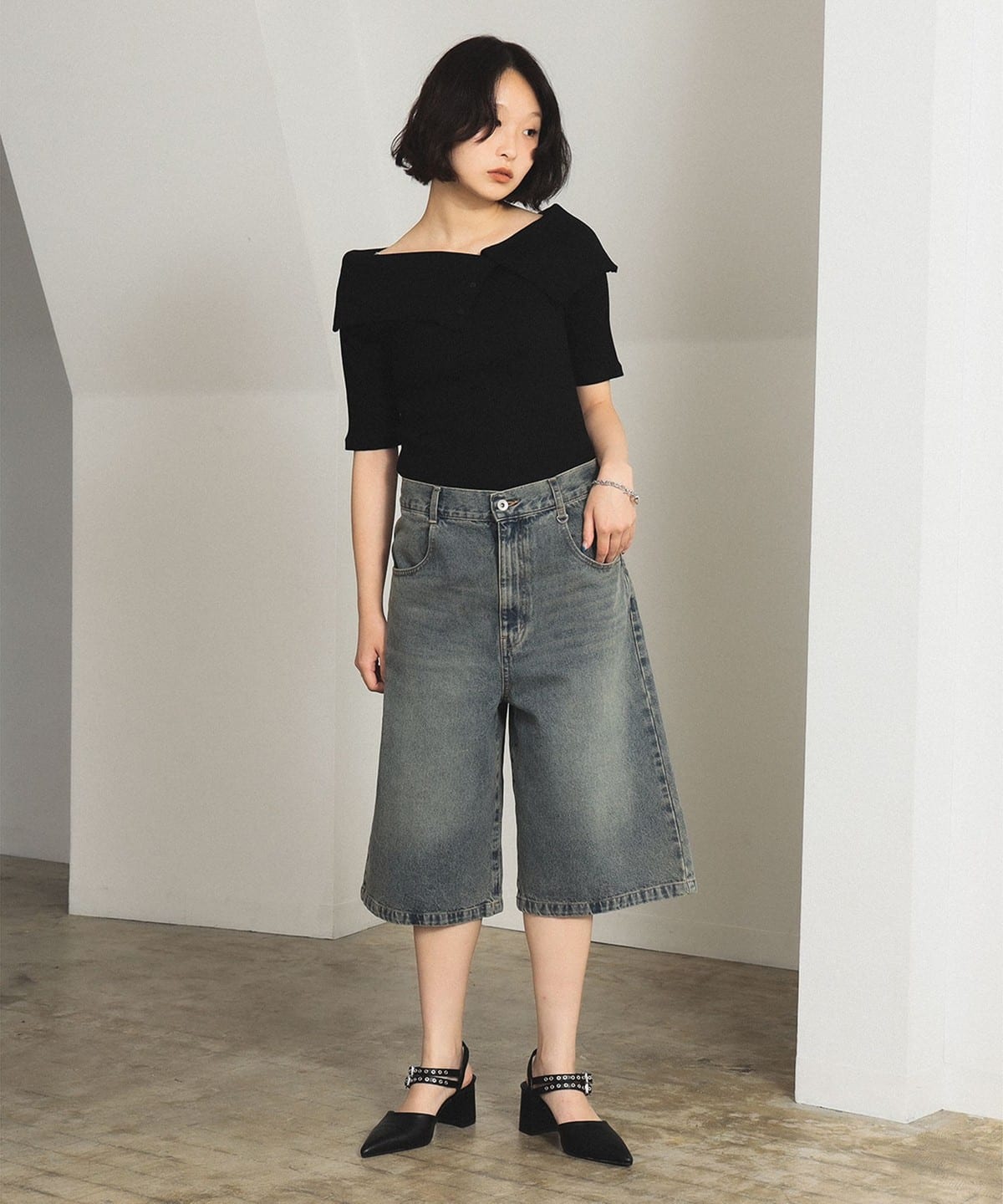 新品タグ付き　現行販売品　レイビームス　デニムハーフパンツ　ブラック　s Ray BEAMS（レイ ビームス）デニム ハーフ パンツ（パンツ デニム