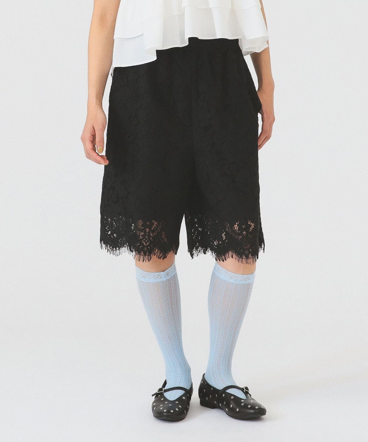 レイビームス　レース スカラヘム ハーフ パンツ Ray BEAMS（レイ ビームス）レース スカラヘム ハーフ パンツ（パンツ