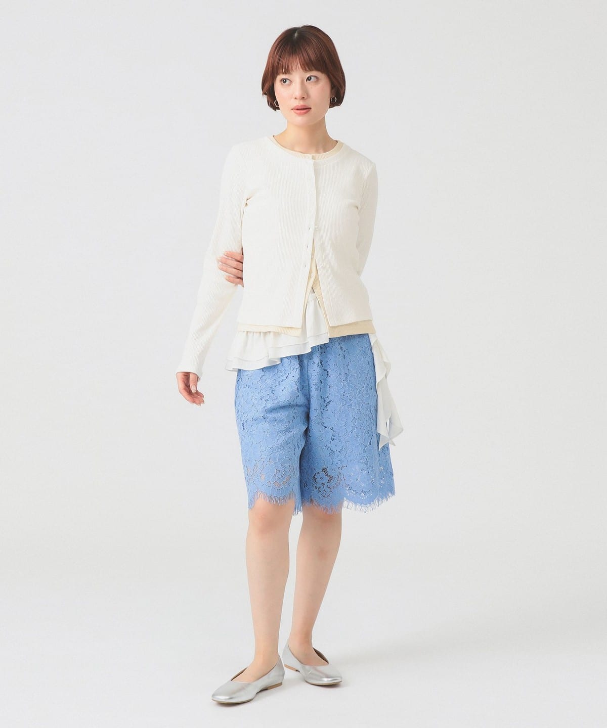 レイビームス　レース スカラヘム ハーフ パンツ Ray BEAMS（レイ ビームス）レース スカラヘム ハーフ パンツ（パンツ