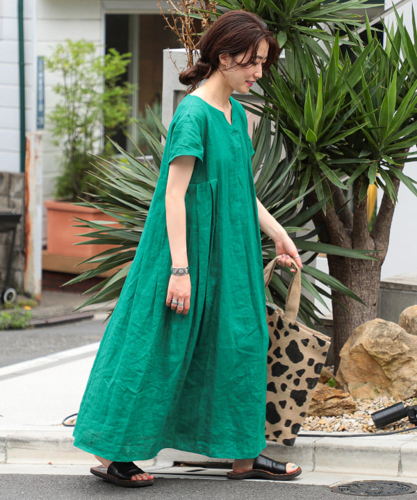 Ray Beams レイ ビームス Ray Beams 麻 バック タック キーネック ワンピース ワンピース ワンピース 通販 Beams