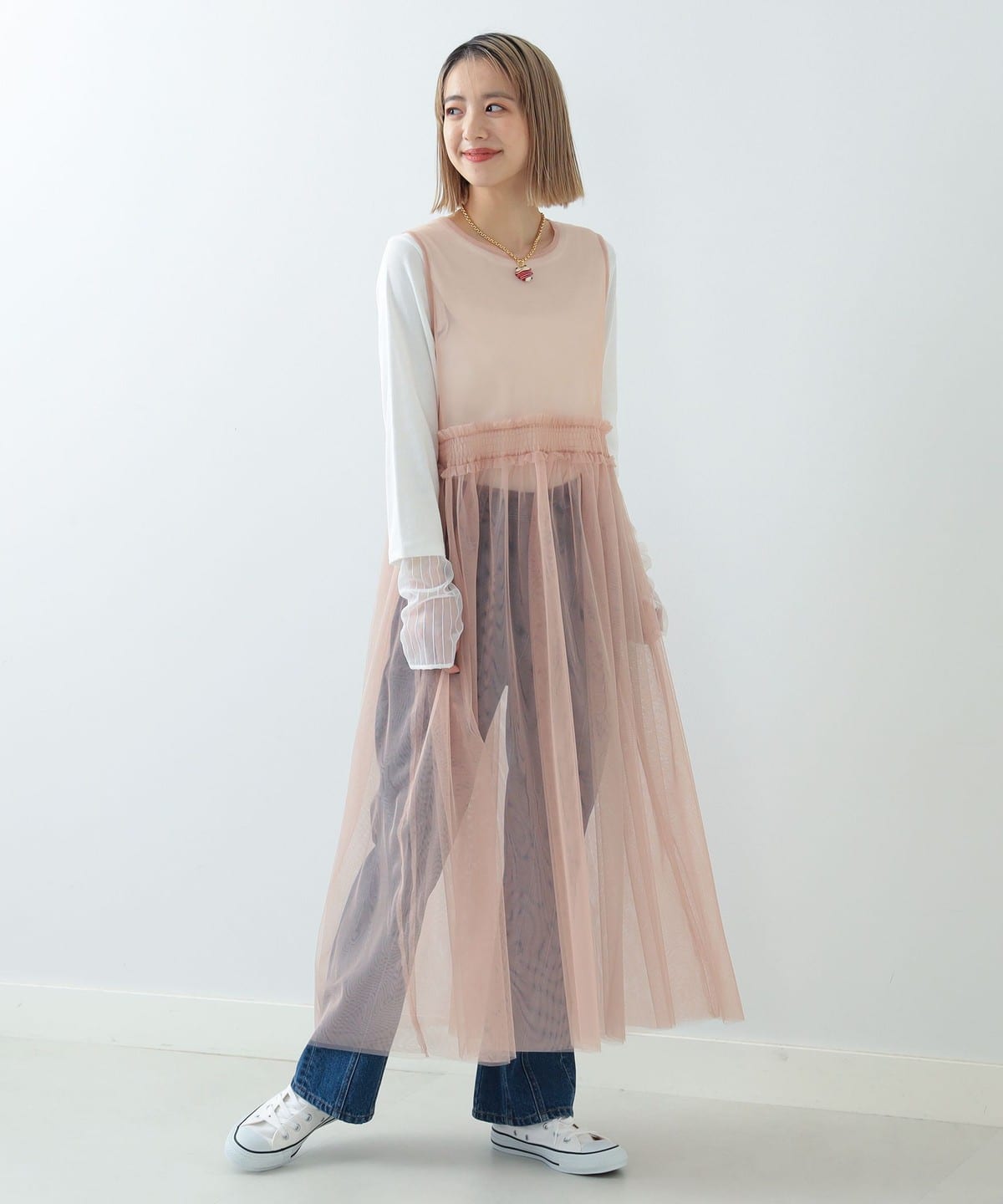 Ray BEAMS / Tulle Sheer Sleeveless Dress