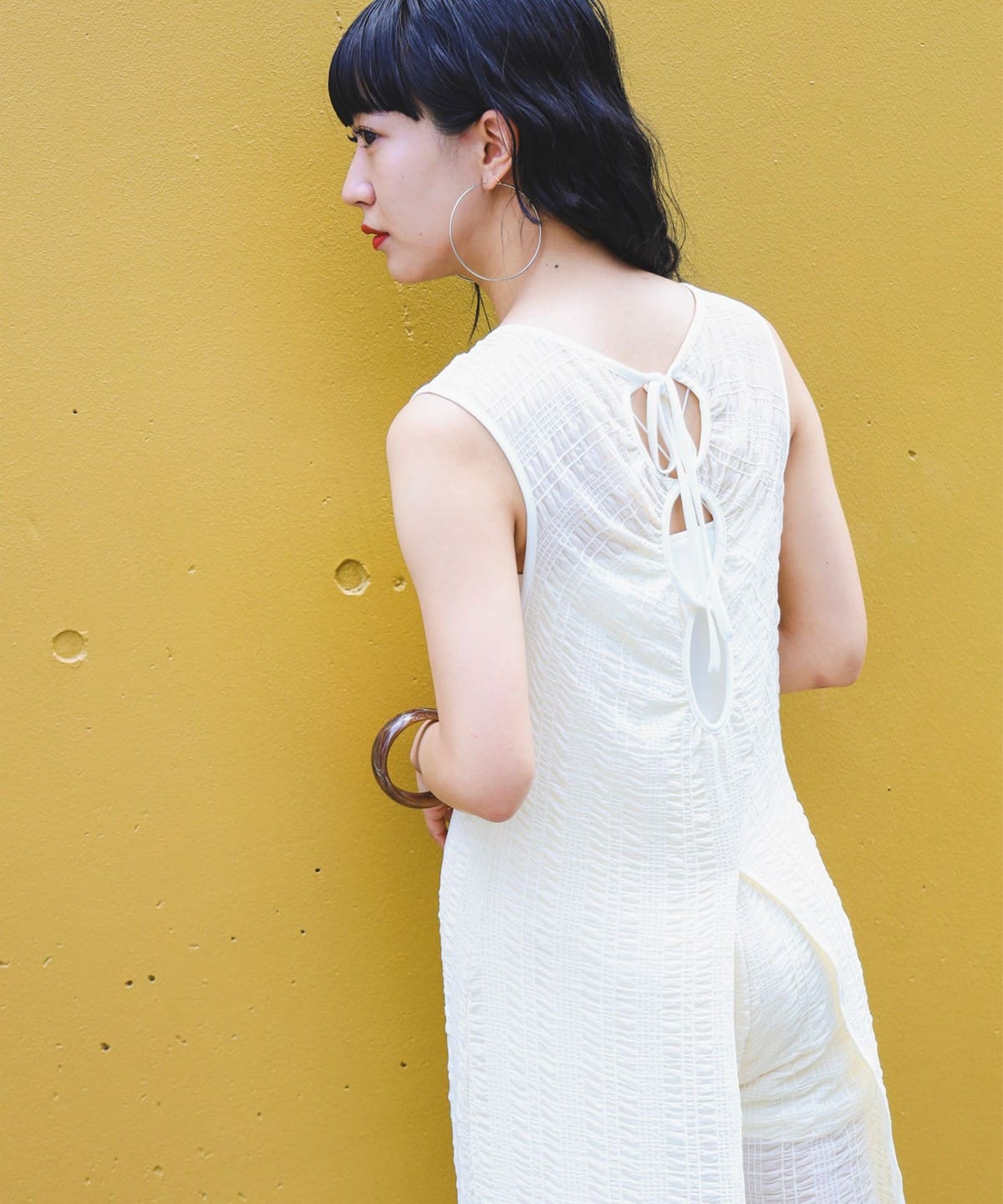 シャーリング ストレッチ スリット ワンピース ワンピース WOMEN IVORY ONE SIZE シャーリング ストレッチ スリット ワンピース ワンピース WOMEN IVORY ONE SIZE