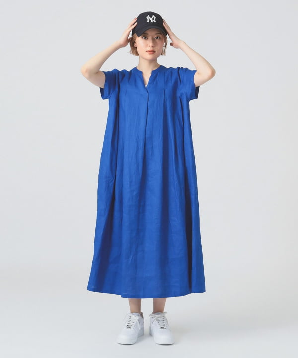 新品未使用　レイビームス　リネン100% バックタックワンピース　ゆったり　F Ray BEAMS リネン100% バックタック フレアスリーブ ワンピース
