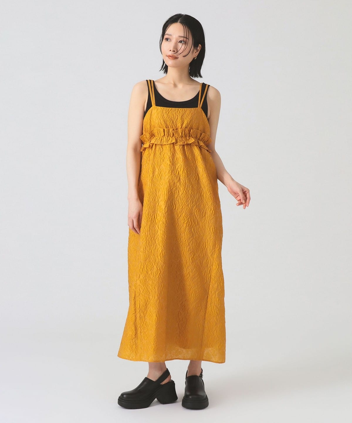 フクレ ジャカード フリル キャミ ワンピース ワンピース WOMEN YELLOW 0 フクレ ジャカード フリル キャミ ワンピース ワンピース WOMEN YELLOW 0