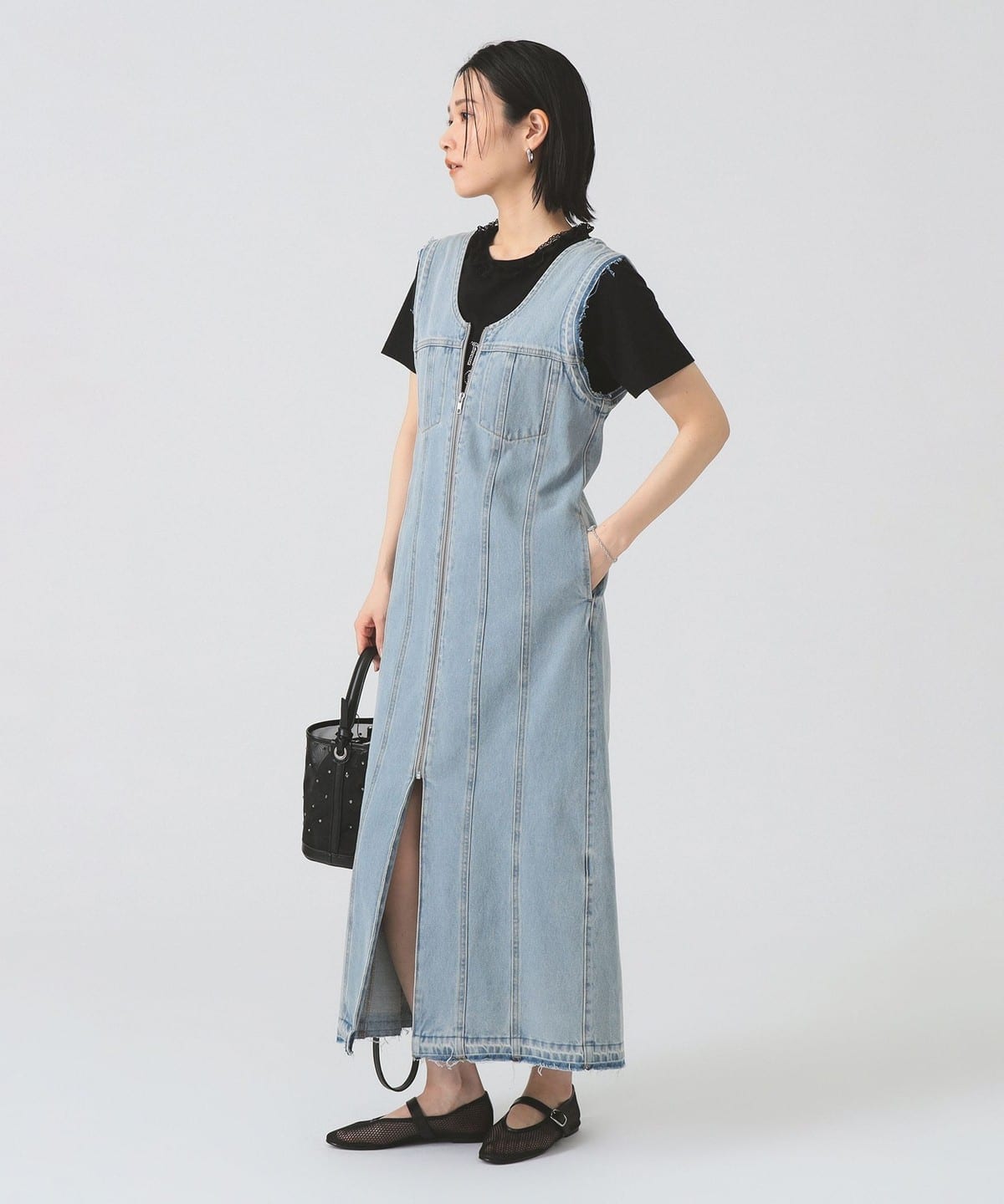 Ray BEAMS（レイ ビームス）デニム ジップ タイト ワンピース