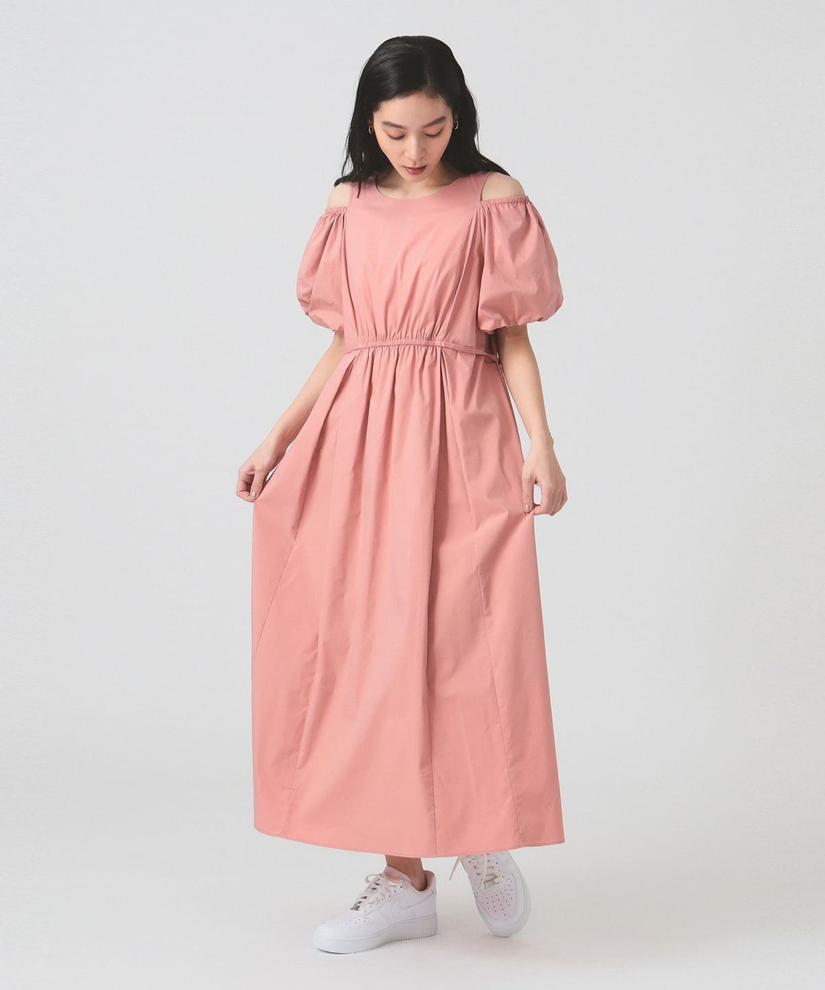 ショルダー スリット パフスリーブ ワンピース ワンピース WOMEN PINK 1 ショルダー スリット パフスリーブ ワンピース ワンピース WOMEN PINK 1