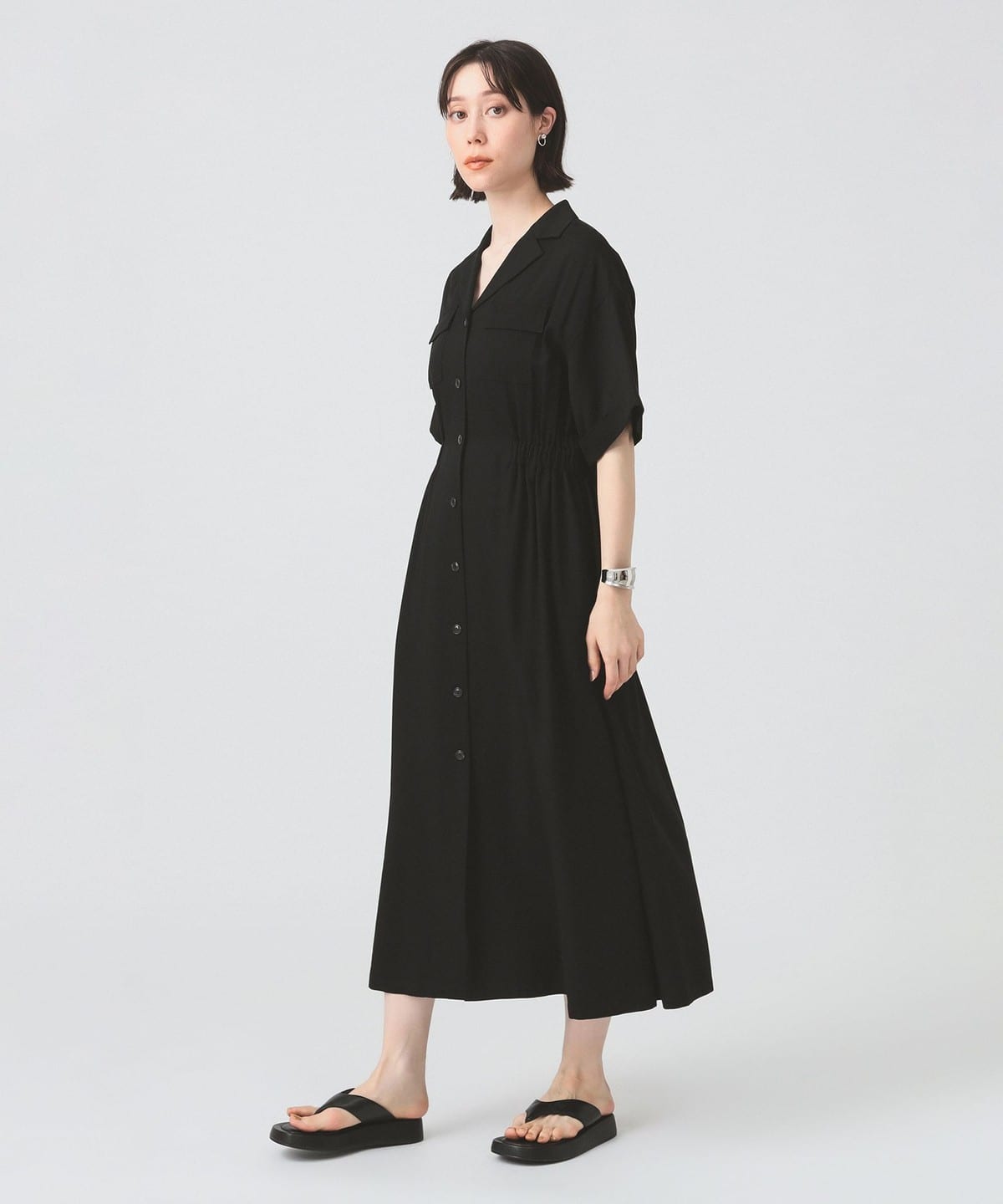 オープンカラー シャツワンピース ワンピース WOMEN BLACK 1 オープンカラー シャツワンピース ワンピース WOMEN BLACK 1