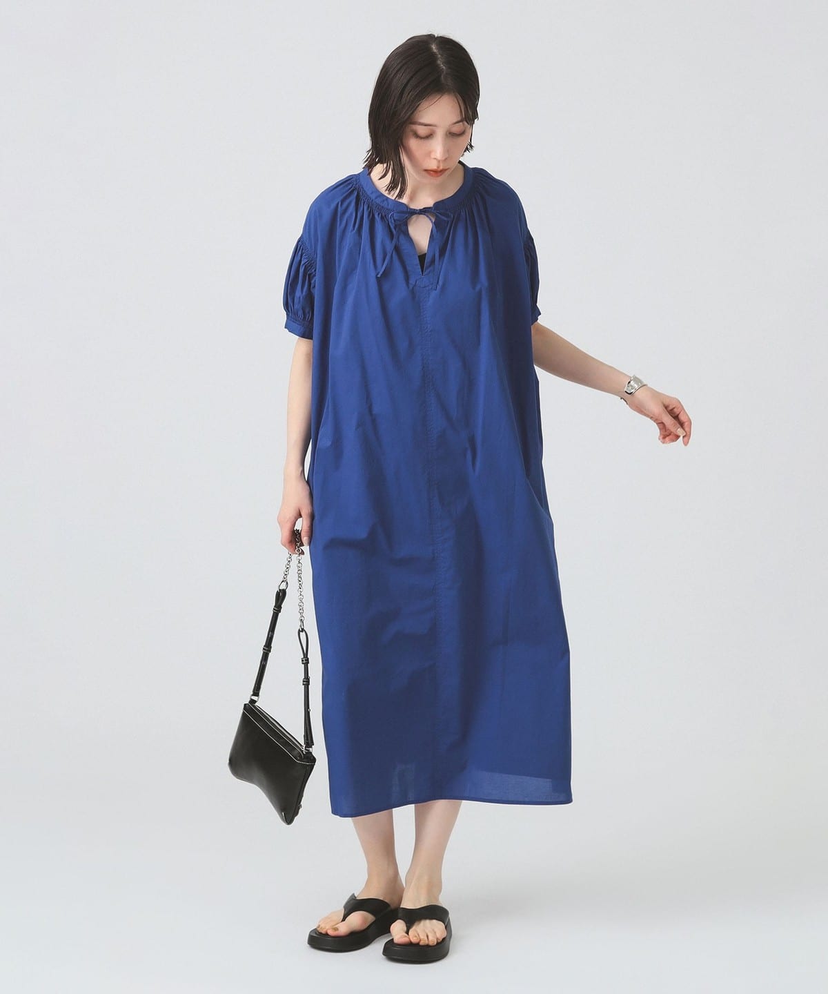 スリットネック ボリューム ワンピース ワンピース WOMEN BLUE ONE SIZE スリットネック ボリューム ワンピース ワンピース WOMEN BLUE ONE SIZE