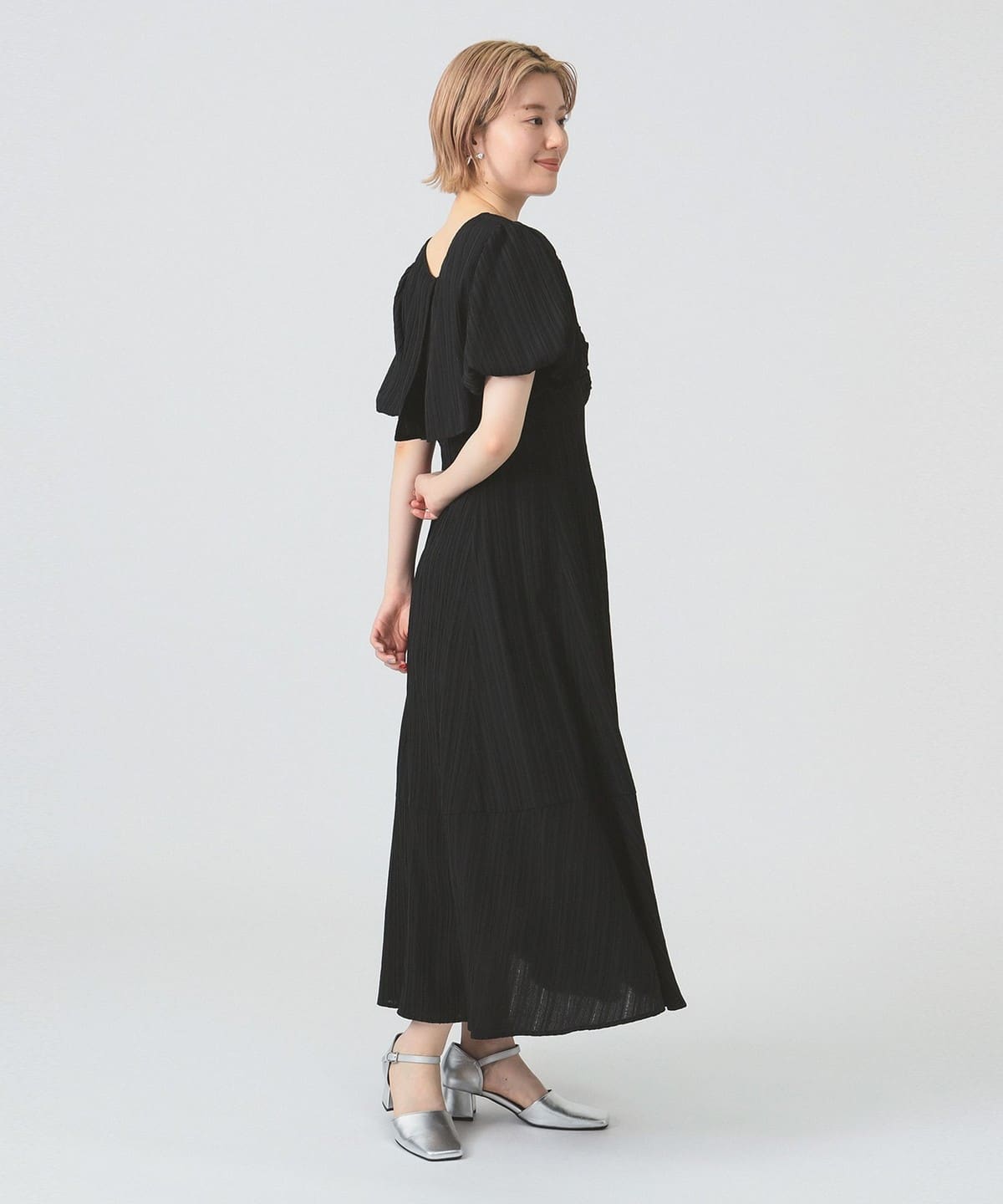 ジャカード スクエアネック パフスリーブ ワンピース ワンピース WOMEN BLACK 0 ジャカード スクエアネック パフスリーブ ワンピース ワンピース WOMEN BLACK 0
