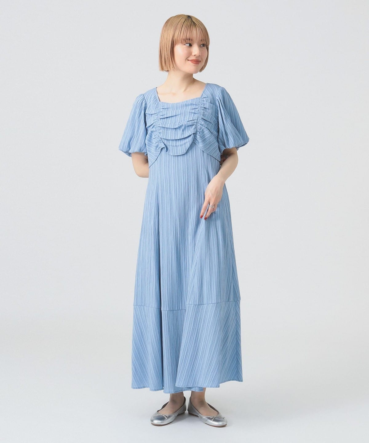 ジャカード スクエアネック パフスリーブ ワンピース ワンピース WOMEN BLUE 1 ジャカード スクエアネック パフスリーブ ワンピース ワンピース WOMEN BLUE 1