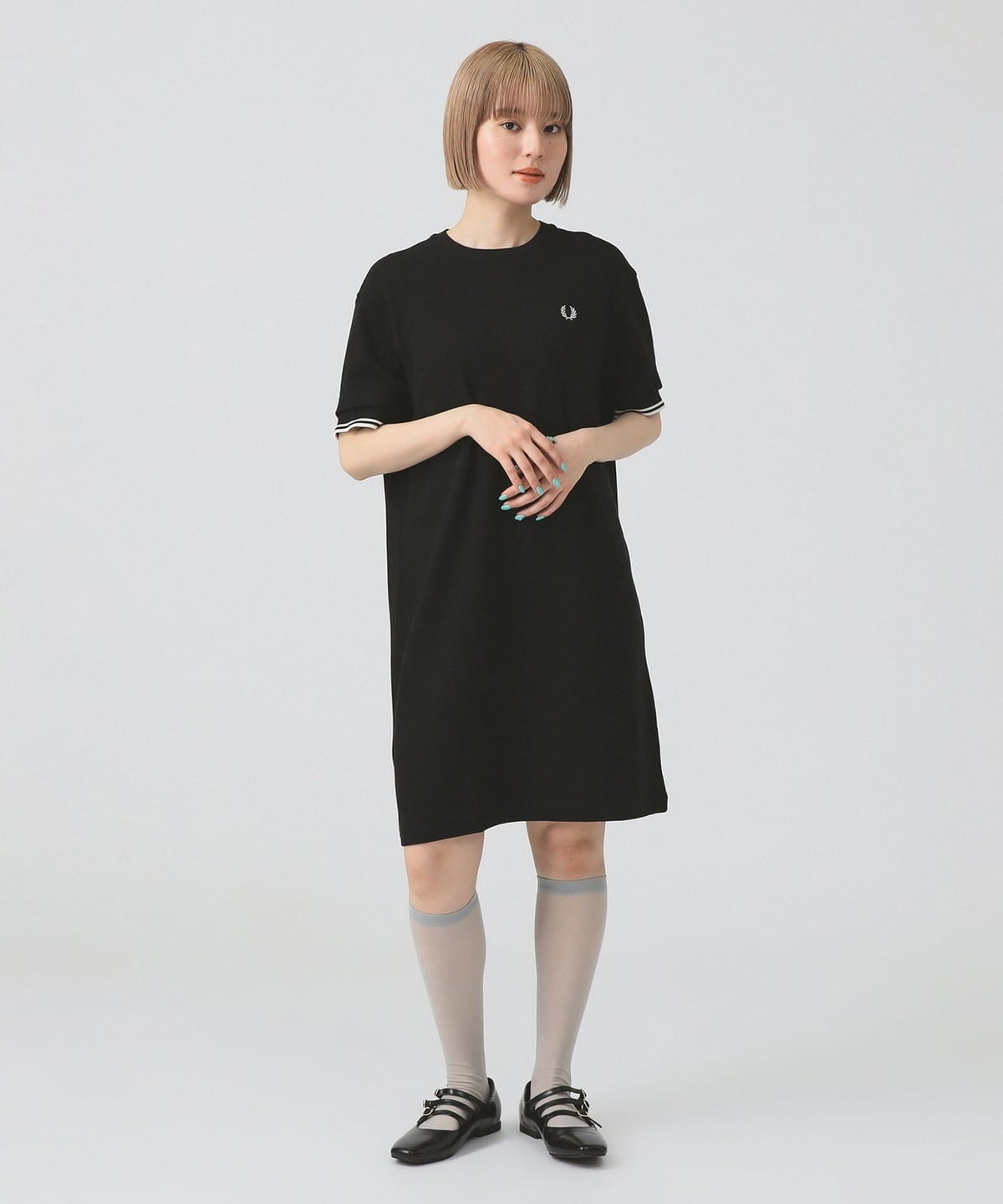 FRED PERRY フレッド ペリー / Tipped Pique T-Shirt Dress ワンピース WOMEN BLACK 10 FRED PERRY フレッド ペリー / Tipped Pique T-Shirt Dress ワンピース WOMEN BLACK 10