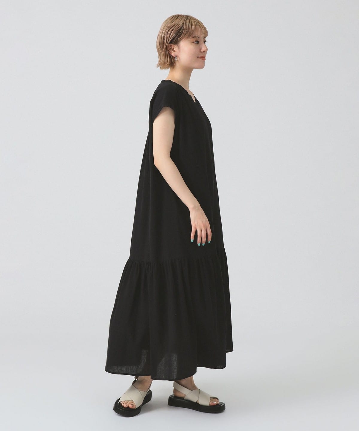 ヨウリュウ Vネック フレンチスリーブ ワンピース ワンピース WOMEN BLACK ONE SIZE ヨウリュウ Vネック フレンチスリーブ ワンピース ワンピース WOMEN BLACK ONE SIZE