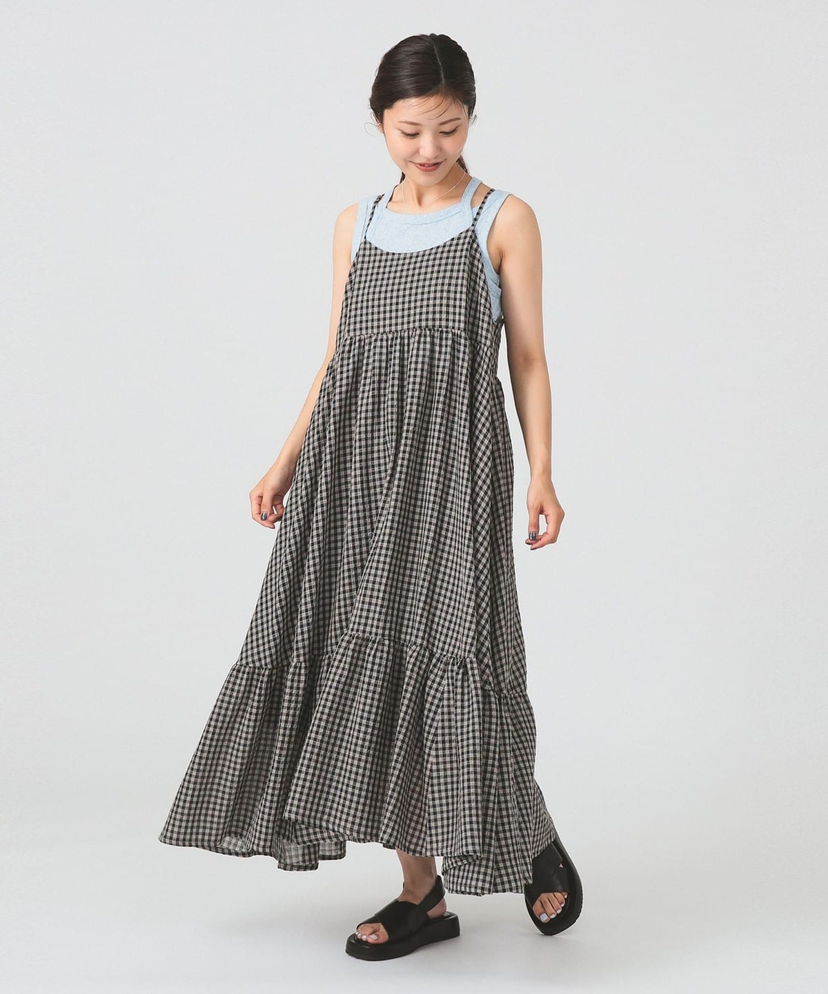 ワッシャー チェック キャミワンピース ワンピース WOMEN BLACK ONE SIZE ワッシャー チェック キャミワンピース ワンピース WOMEN BLACK ONE SIZE