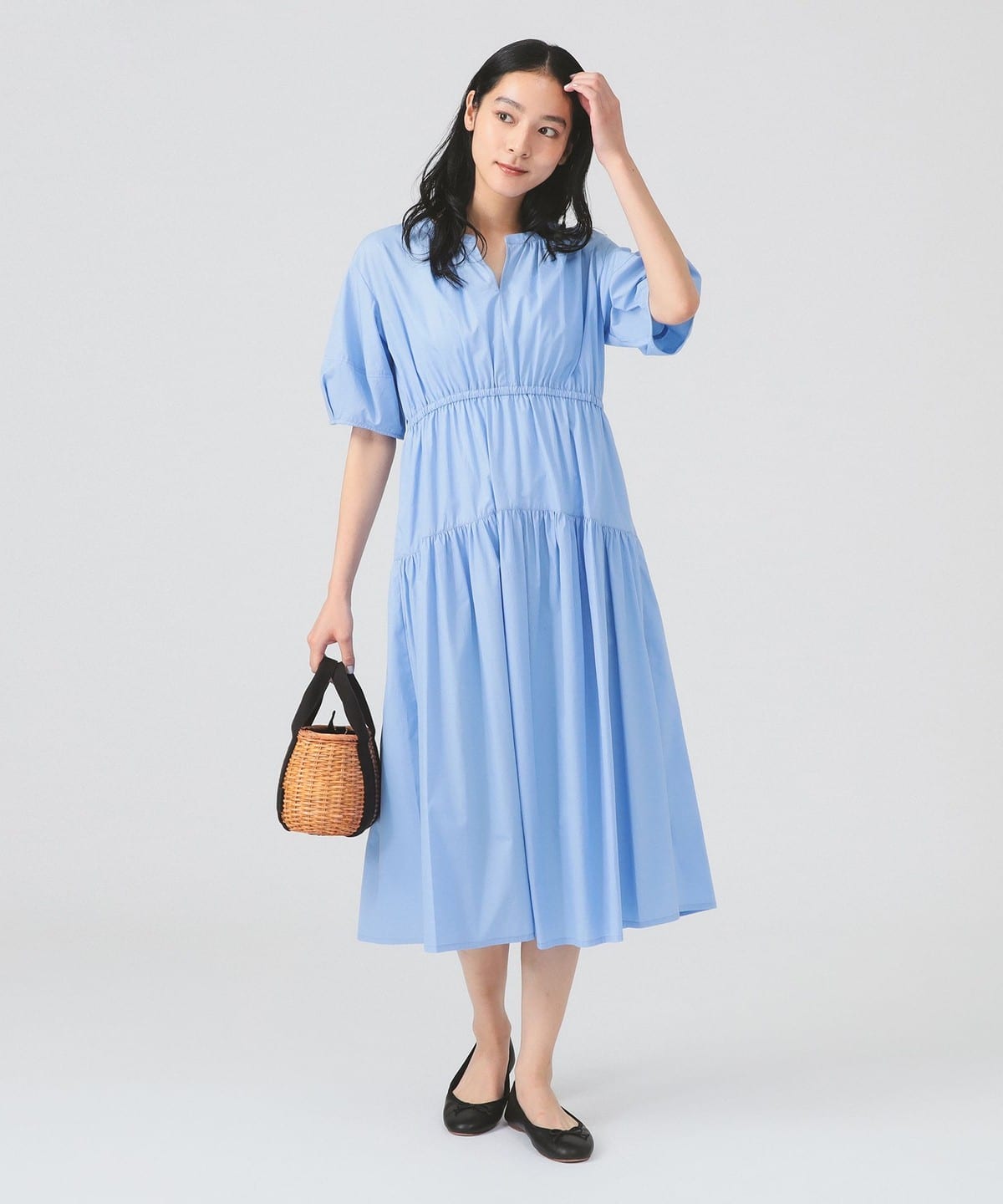 ランタン スリーブ ギャザー ワンピース ワンピース WOMEN BLUE ONE SIZE ランタン スリーブ ギャザー ワンピース ワンピース WOMEN BLUE ONE SIZE