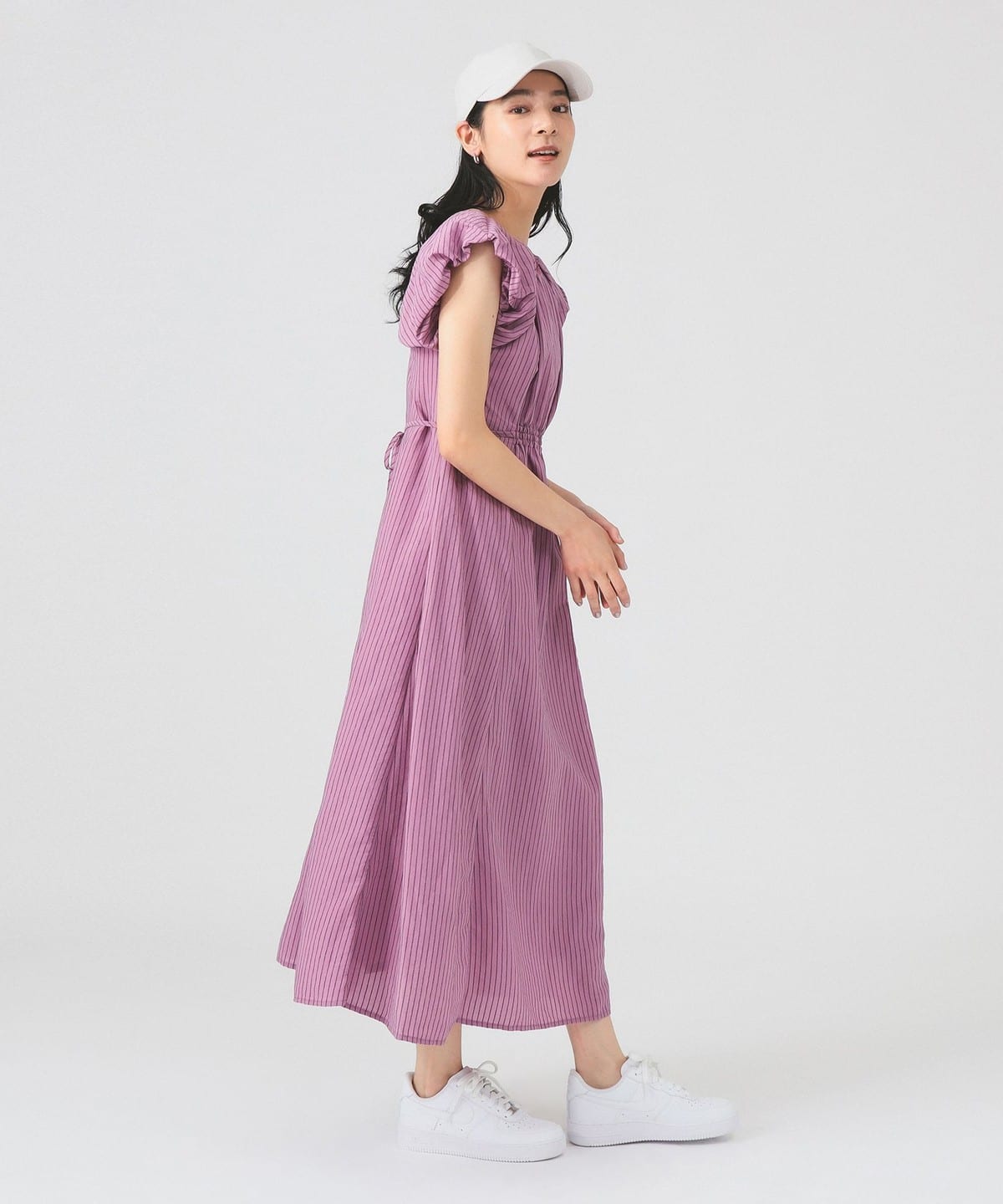 ストライプ フレンチパフ スリーブ ワンピース ワンピース WOMEN PURPLE 0 ストライプ フレンチパフ スリーブ ワンピース ワンピース WOMEN PURPLE 0