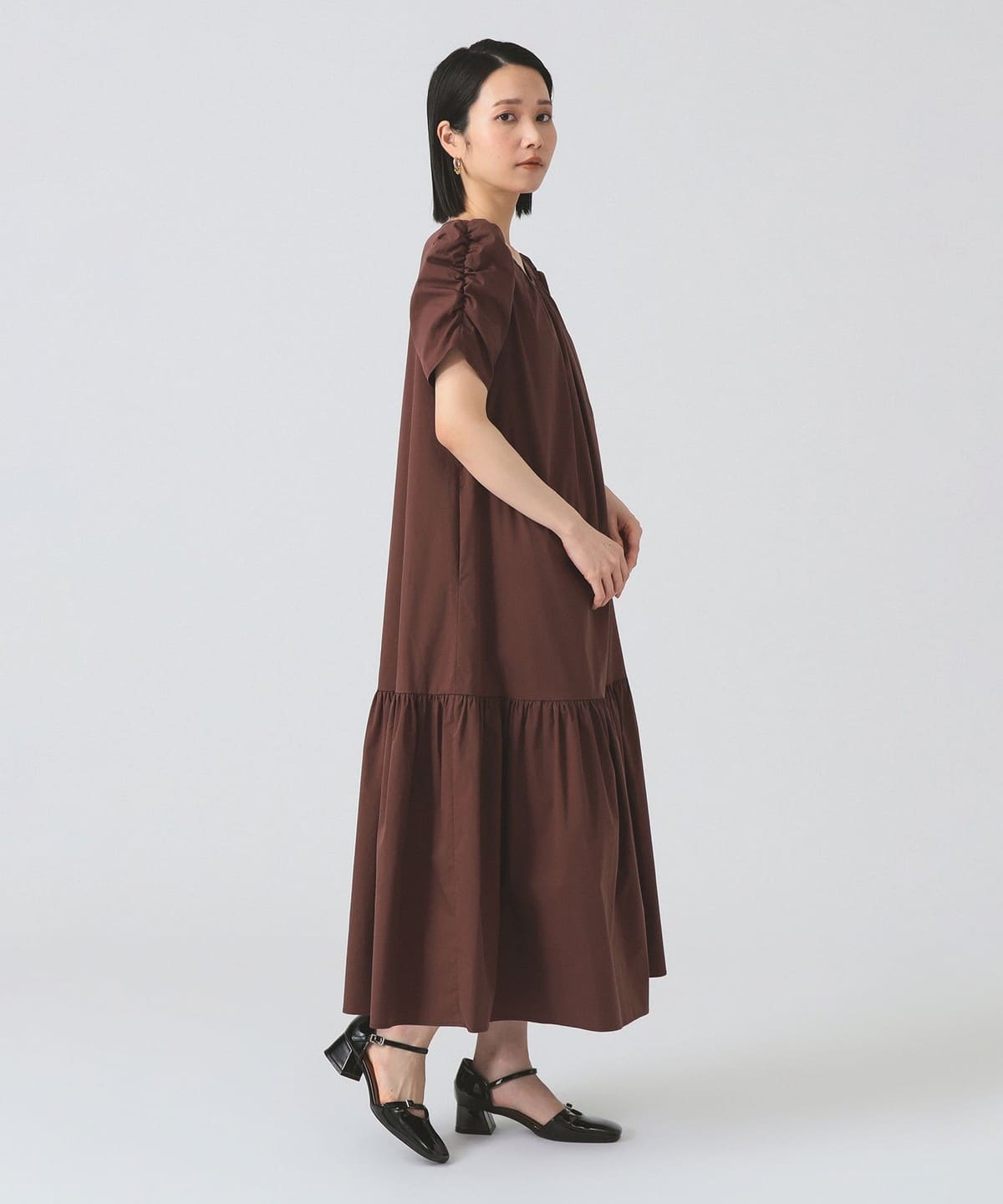 ギャザー パフスリーブ ワンピース ワンピース WOMEN BROWN ONE SIZE ギャザー パフスリーブ ワンピース ワンピース WOMEN BROWN ONE SIZE