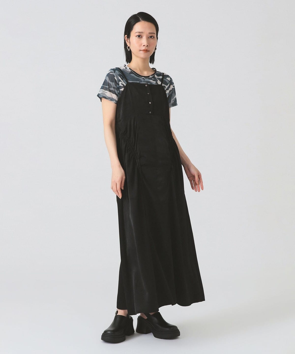 サテン ドロスト キャミワンピース ワンピース WOMEN BLACK 0 サテン ドロスト キャミワンピース ワンピース WOMEN BLACK 0