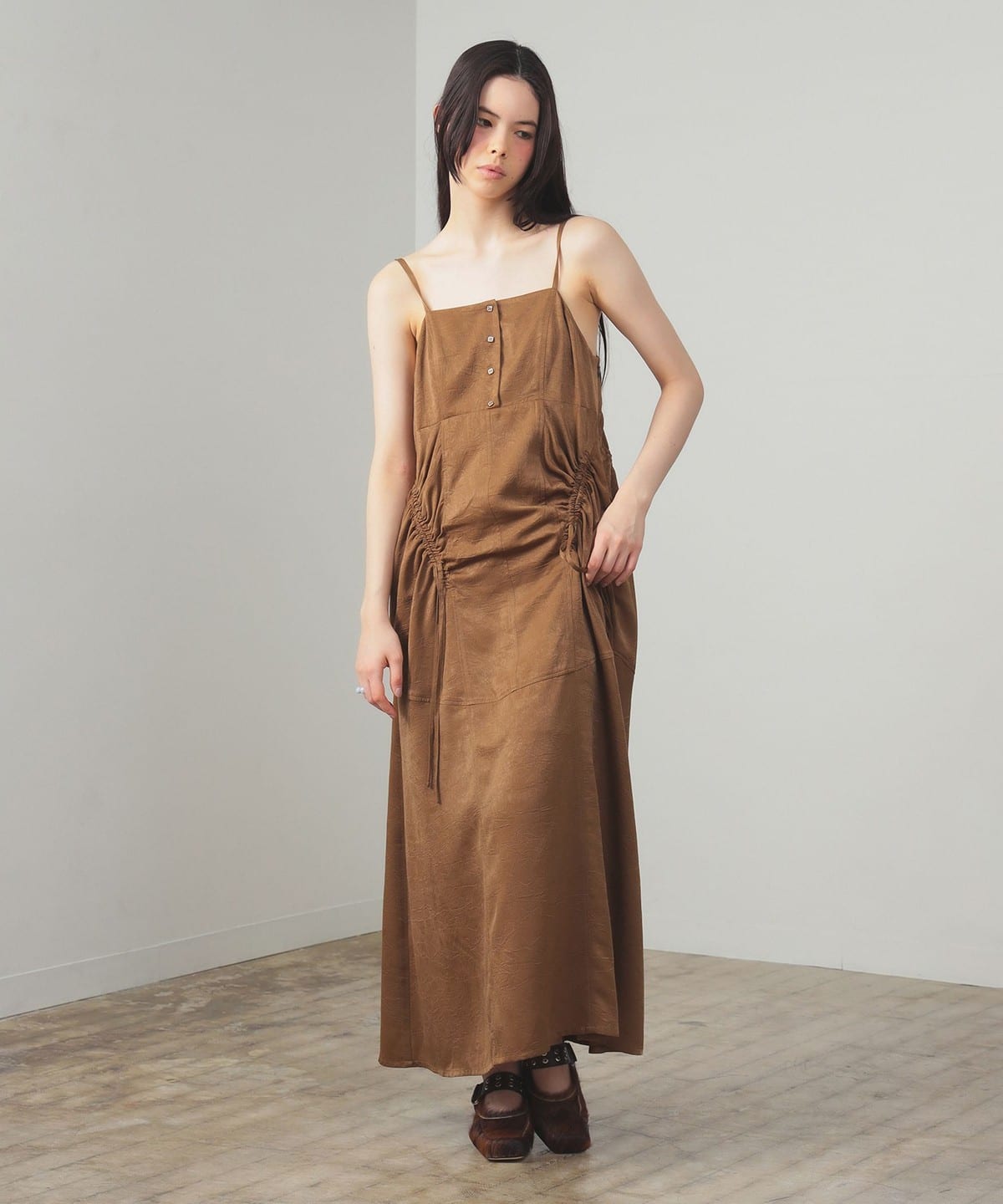 サテン ドロスト キャミワンピース ワンピース WOMEN BROWN 1 サテン ドロスト キャミワンピース ワンピース WOMEN BROWN 1