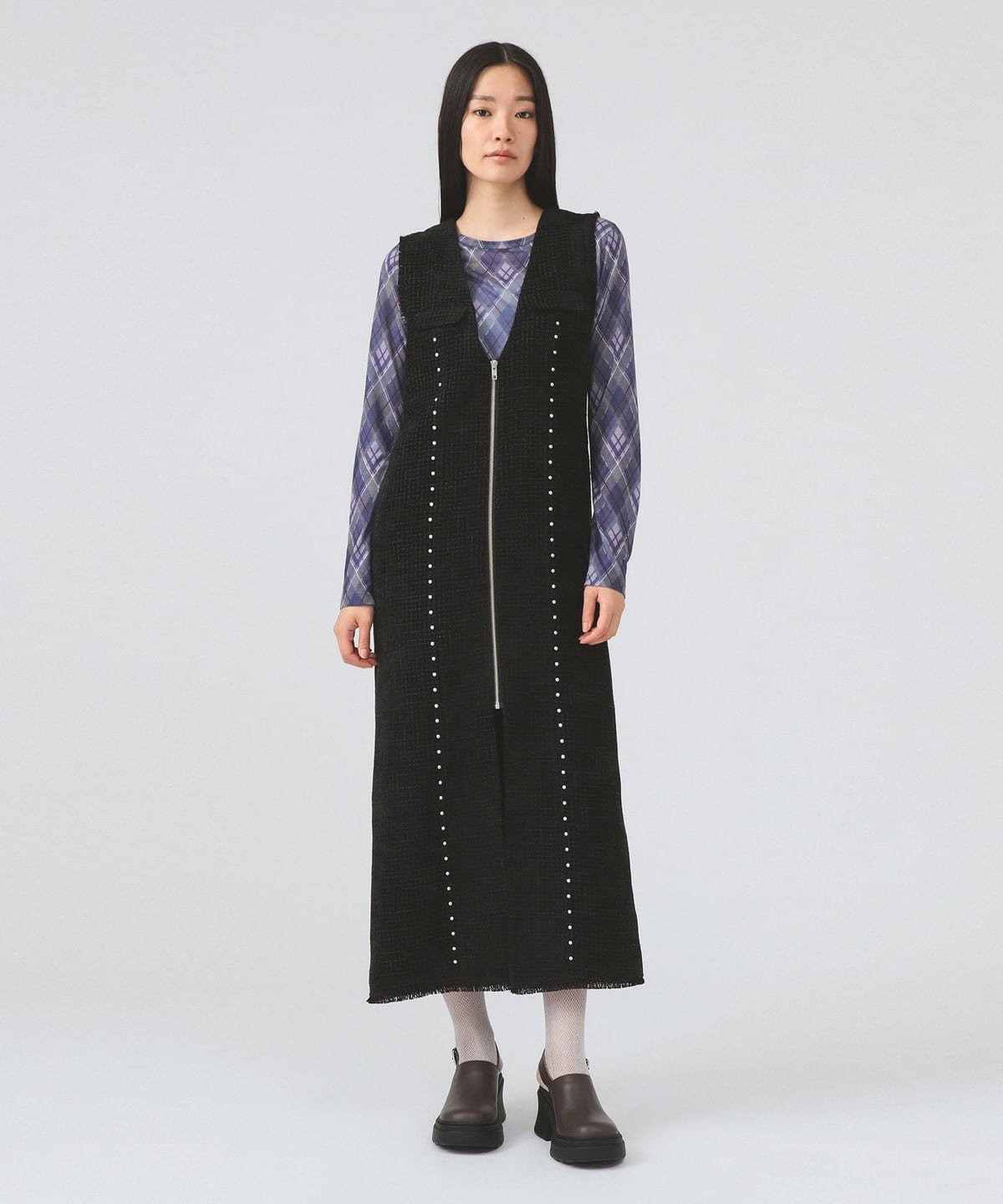 ツイード スタッズ ノースリーブ ワンピース ワンピース WOMEN BLACK 1 ツイード スタッズ ノースリーブ ワンピース ワンピース WOMEN BLACK 1