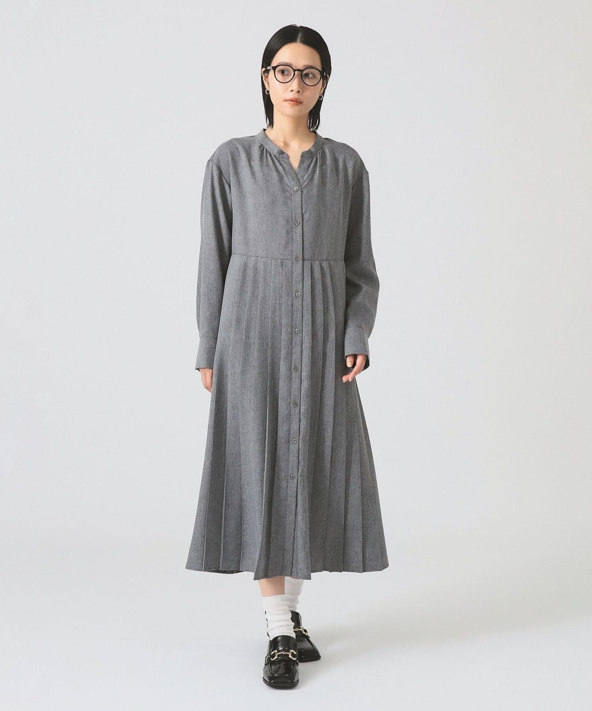 Ray BEAMS（レイ ビームス）プリーツ キリカエ キーネック ワンピース