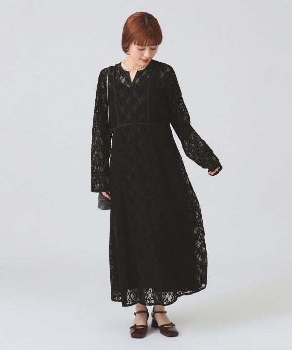 レイビームス レース　ドレス　結婚式 Ray Beams レイビームス ペイズリーレースドレス ブラック/M