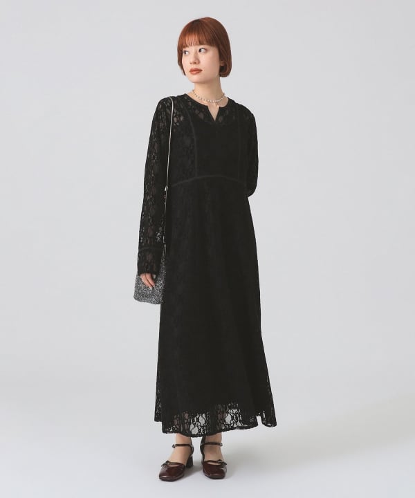 レイビームス レース　ドレス　結婚式 Ray Beams レイビームス ペイズリーレースドレス ブラック/S