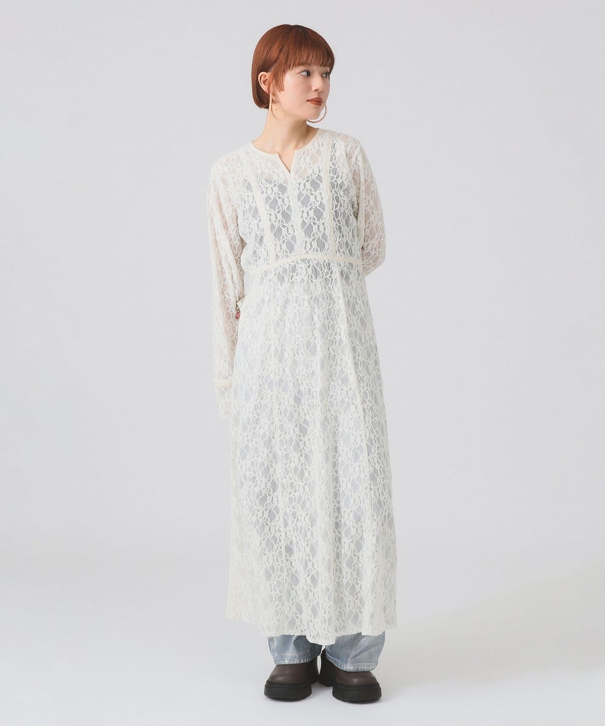 レース キーネック ワンピース ワンピース WOMEN OFF WHITE 1 レース キーネック ワンピース ワンピース WOMEN OFF WHITE 1