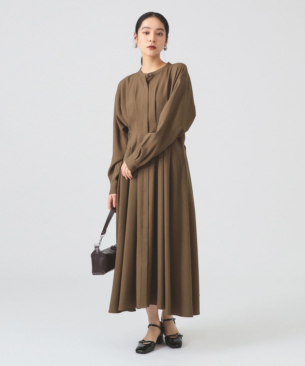 タックウエスト バンドカラー ワンピース ワンピース WOMEN BROWN 1