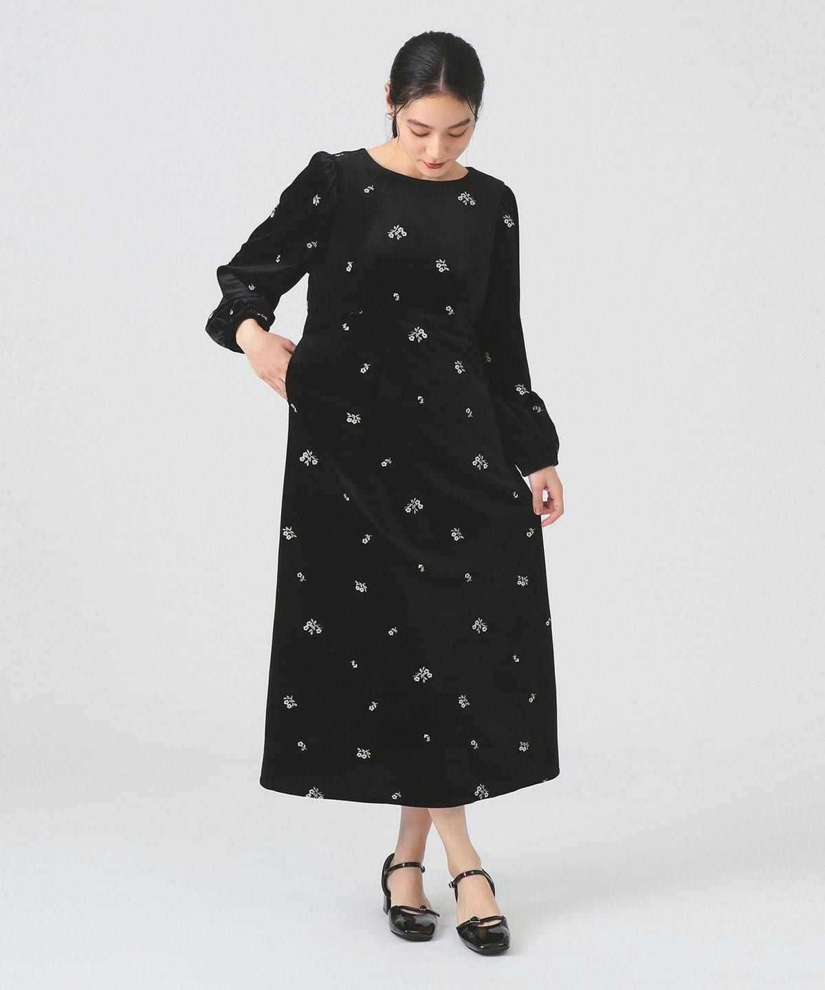 ベロア 刺繍 ワンピース ワンピース WOMEN BLACK 0