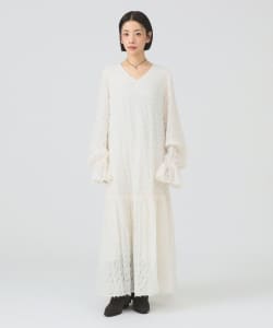 フリンジ ジャカード クリンクル ワンピース