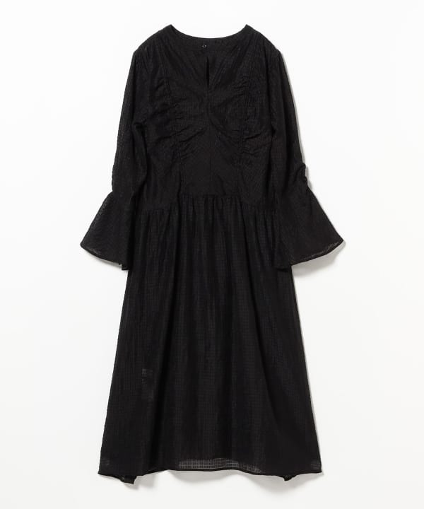 ray様 ワンピース 36黒 Ray BEAMS（レイ ビームス）シアー ドロスト ギャザー ワンピース