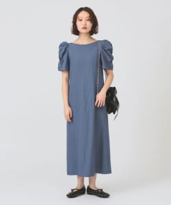ギャザー パフスリーブ ワンピース
