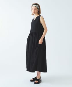 ギャザー キリカエ Vネック ノースリーブ ワンピース