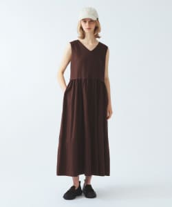 ギャザー キリカエ Vネック ノースリーブ ワンピース