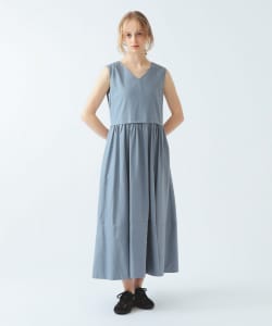 ギャザー キリカエ Vネック ノースリーブ ワンピース