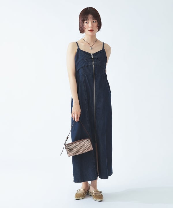【8/6再値下げ】デニム ジップ フレア ワンピース BEAMS STAFF：H164　Size：ONE SIZE