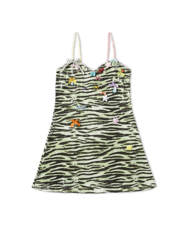 taottao / Green Zebra Sequin Sprinkle Cake Mini Dress