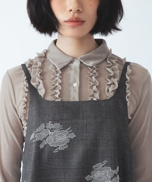 チェック 刺繍 ミニ ワンピース