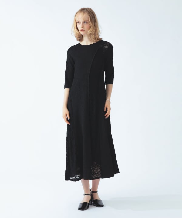 【+10%ポイントUP】レース キリカエ ジャカード ワンピース Model：H172 B73 W57 H88　Size：ONESIZE