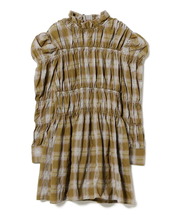 GHOSPELL / Fern Check Ruched Mini Dress