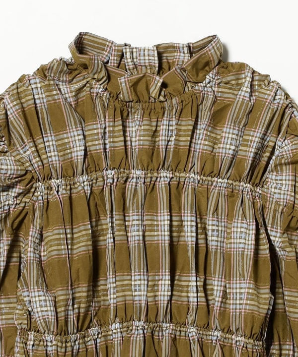 GHOSPELL / Fern Check Ruched Mini Dress
