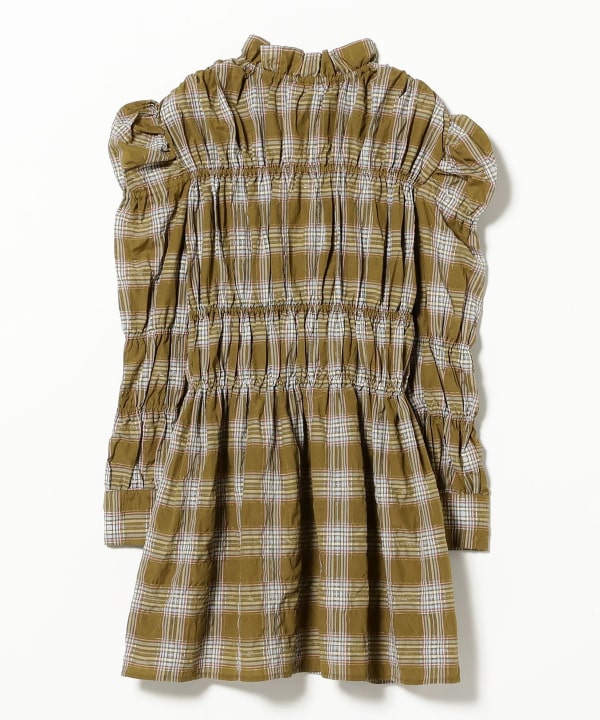 GHOSPELL / Fern Check Ruched Mini Dress