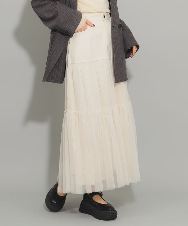 Ray BEAMS (Ray BEAMS) Tulle cut-and-sew tiered skirt (skirt, maxi/long  skirt) for sale | BEAMS