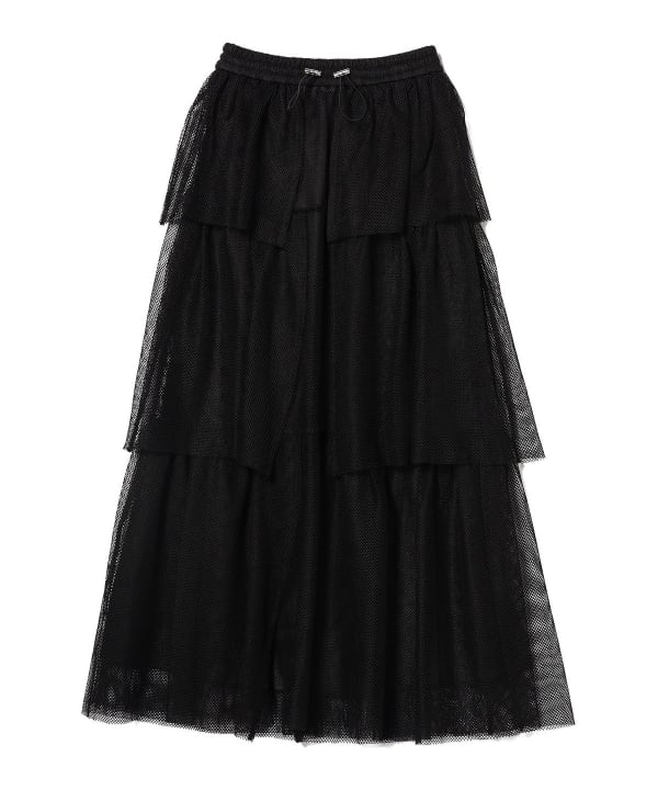 24AW Ray BEAMS ストライプ シアー ティアード スカート　ブラック 24AW Ray BEAMS ストライプ シアー ティアード スカート