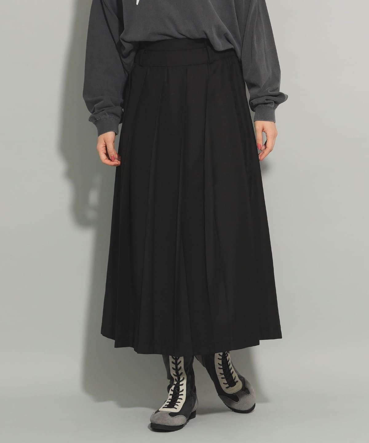 ダブル ベルト プリーツ スカート スカート WOMEN BLACK 1 ダブル ベルト プリーツ スカート スカート WOMEN BLACK 1